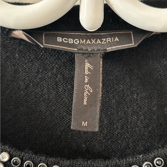 BCBGMaxAzria Merino Wool Black Knit Tee with Rhinestone Details - Picture 2 of 3
